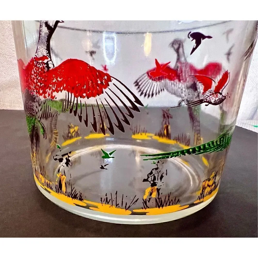 Vintage MCM Hazel Atlas Pheasant Hunters Dogs Ice Snack Bowl Glassware Barware